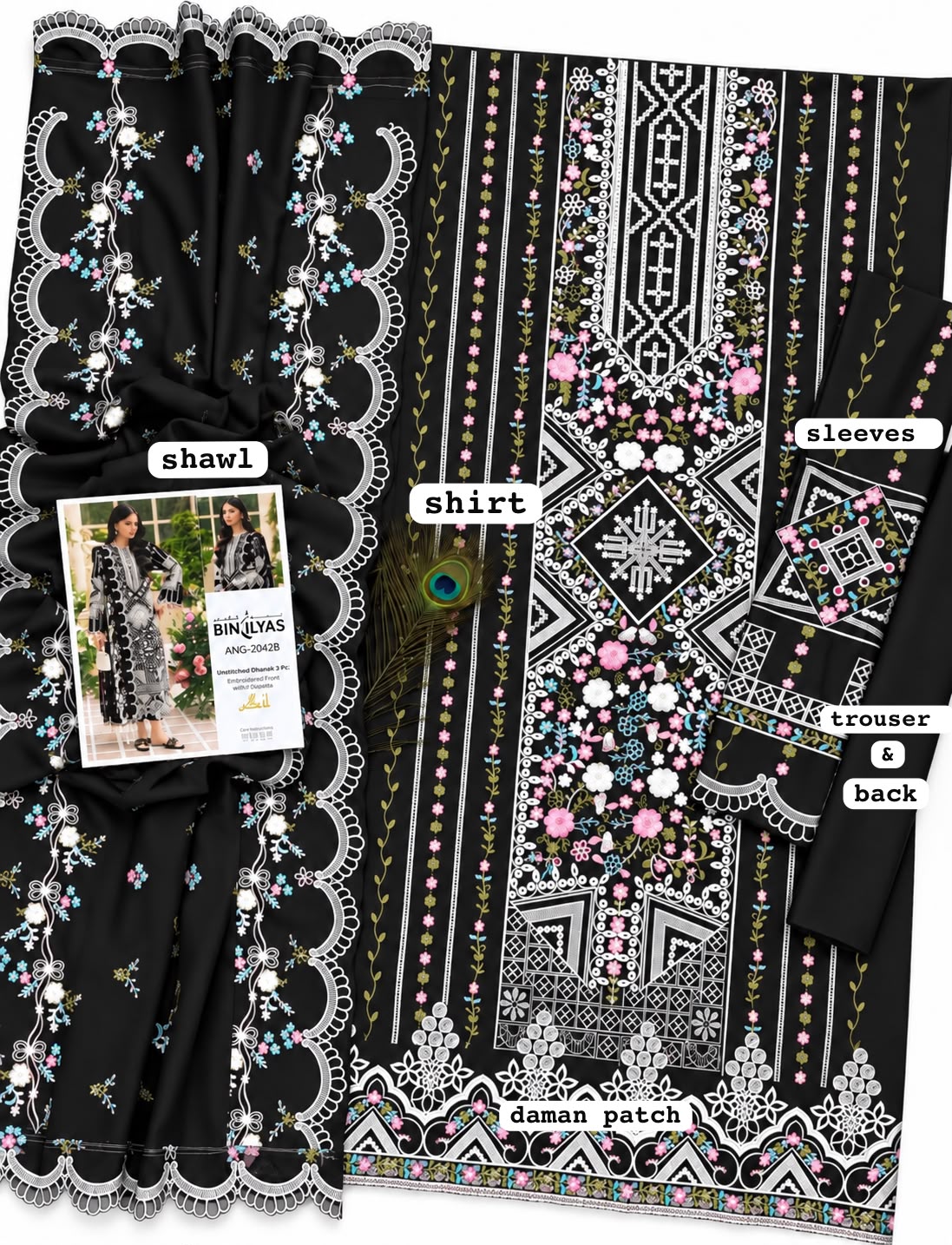 BIN ILYAS dhanak embroidered luxury unstitched 3pc