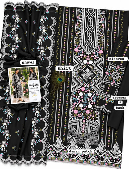BIN ILYAS dhanak embroidered luxury unstitched 3pc