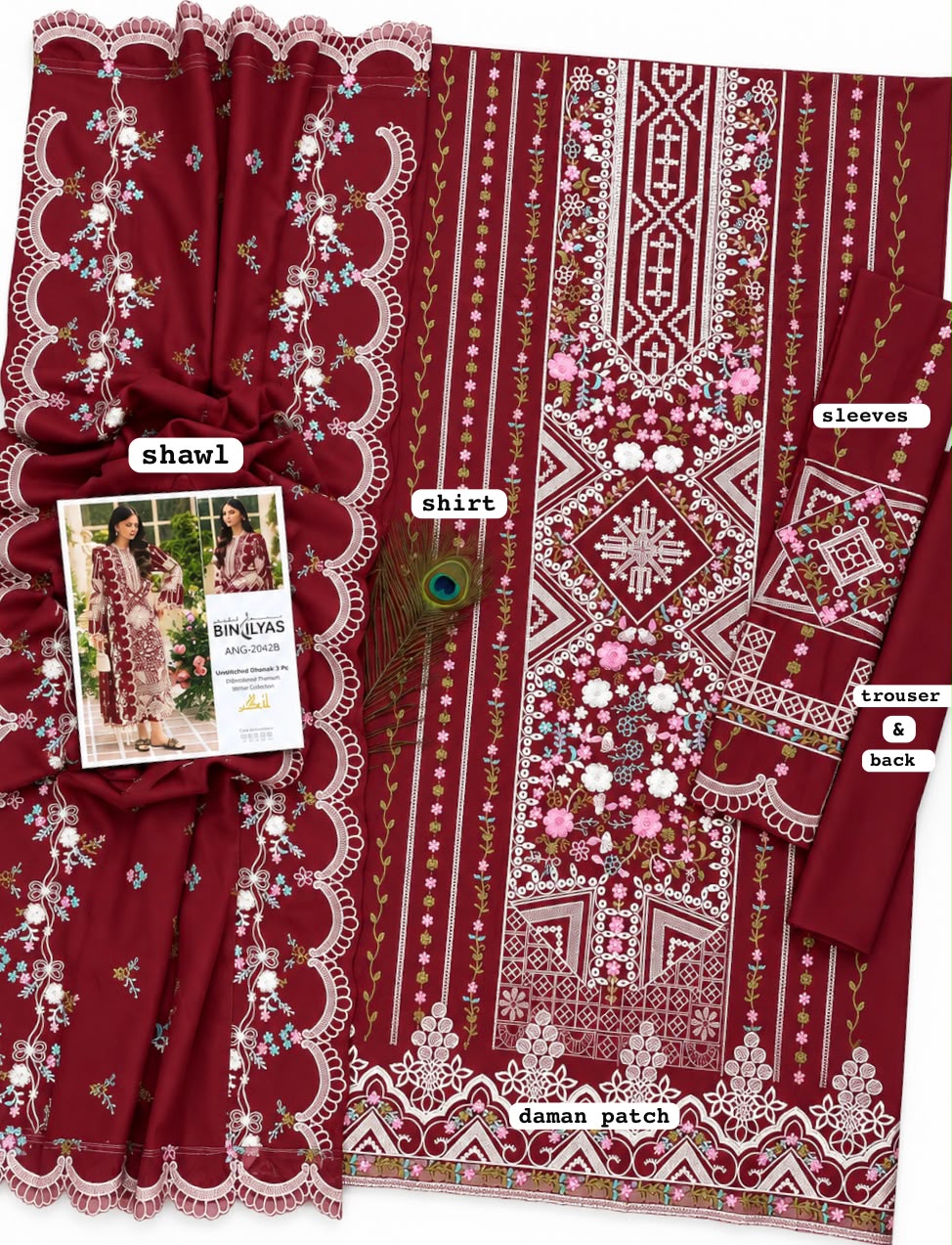 BIN ILYAS dhanak embroidered luxury unstitched 3pc